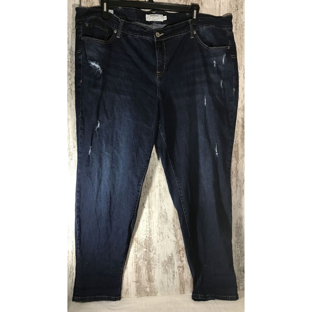 Torrid Boyfriend  Distressed Denim Stretch Blue Jeans Size 24 Regular
